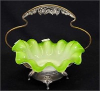 Art Glass 6" brides bowl with Homan silver