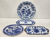 4 Blue and White China Serving Platters