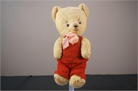 Antique Teddy Bear with Red Knit Overalls