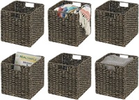 mDesign Seagrass Woven Cube Basket Organizer withh