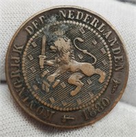 1880 Netherlands 2 1/2 Cent Lion Coin