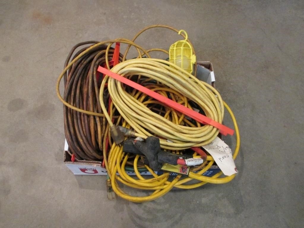 Box of Drop Cords & Trouble Light