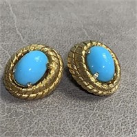 Jomaz Turquoise Gold Tone Clip on Earrings