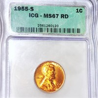 1955-S Lincoln Wheat Penny ICG - MS 67 RD