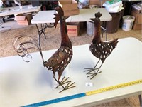 (2) Metal Chicken Figurines - Approximately 2 ft.