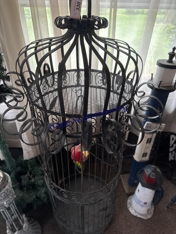 PARROT CAGE W/ PARROT, 52TX17W, ON PATIO