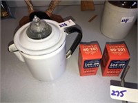 Vintage Graniteware Coffee Pot + 2 Aladdin Mantles
