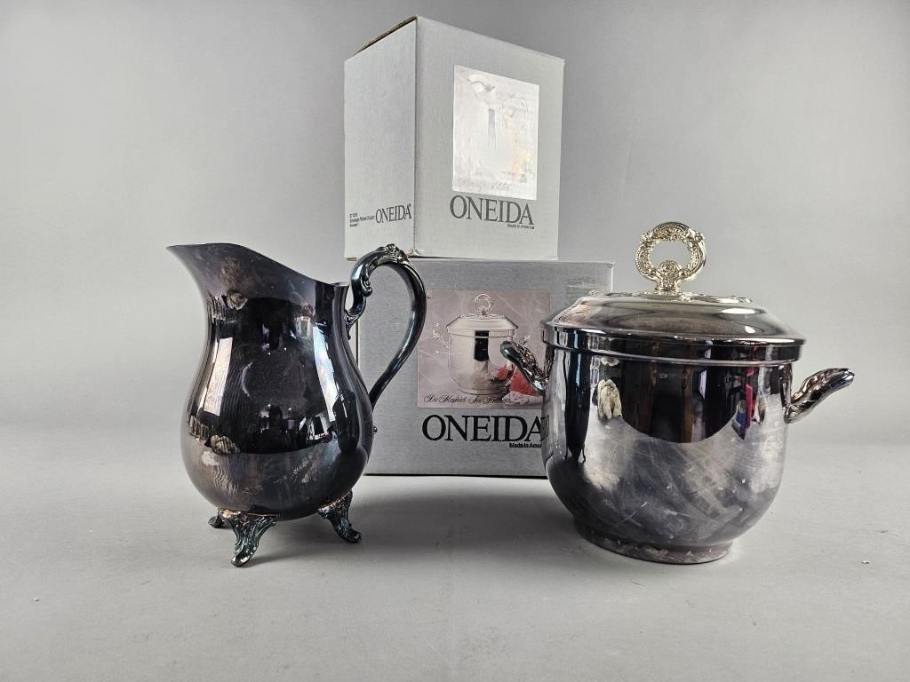 Vintage Oneida Silverplate Pitcher & Ice Bucket