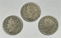 Trio Better Date Liberty V Nickels 1889 1892 1893