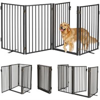 Metal Freestanding Dog Gates with Door,Indoor&Outd