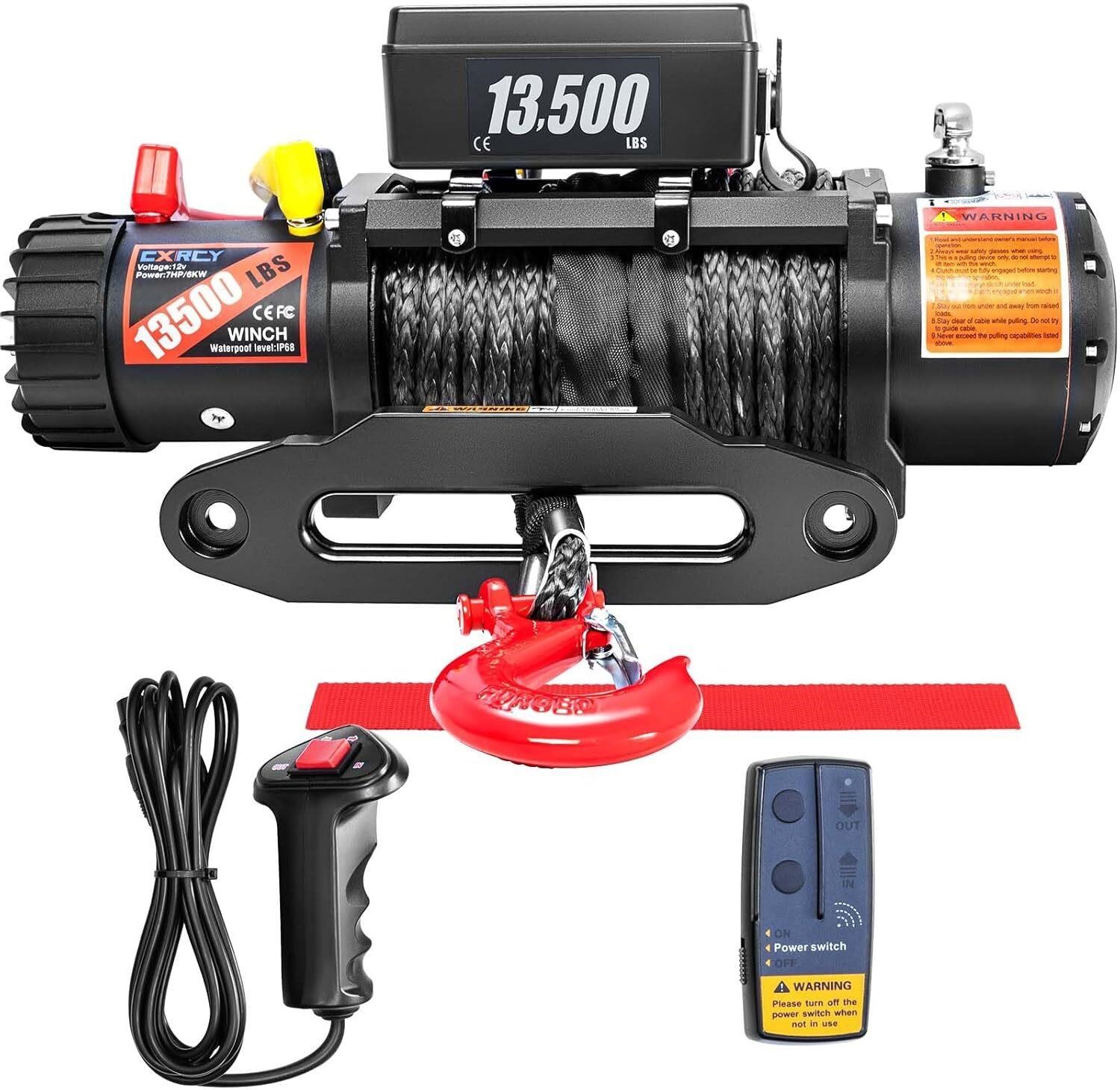 12V Winch  13500LBS Load  Synthetic Rope