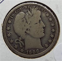 1908-D Barber Silver Half Dollar.