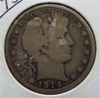 1914-S Barber Silver Half Dollar.