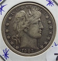 1902 Barber Silver Half Dollar.