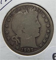 1907-D Barber Silver Half Dollar.