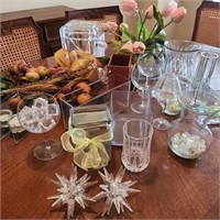 Lot of Glass Vases & Fall Decor w/ Faux Orchids