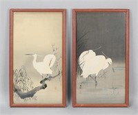 Ohara Koson Pair of Japanese Woodblocks Cranes