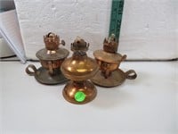 3 Vintage Metal Miniature Oil Lamps (no chimney's)