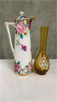 Tall Vintage Floral Tea/Coffee Pot with Amber