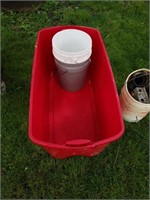 Big red totes with 2 buckets