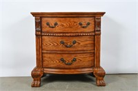 Oak 3-Drawer Ornate Nightstand