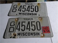 Lot of 2 Wisconsin Truck License Plates