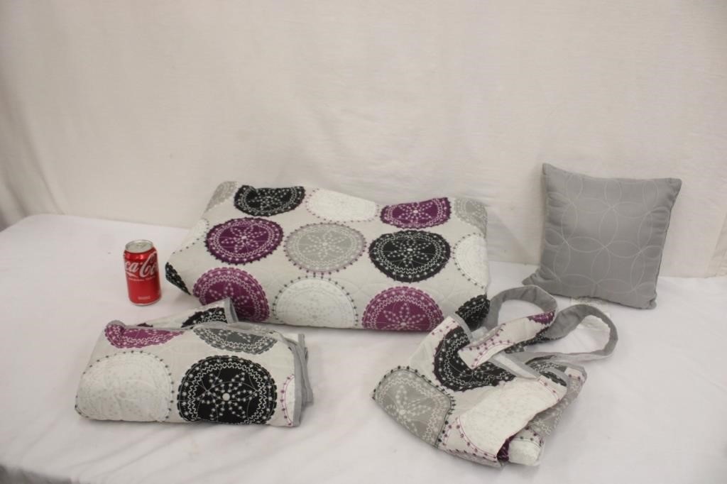 Purple & Gray 88" x 90" Bedspread Set ~ READ