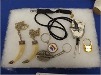 MISC. CURIOUSITY LOT, MARBLE SLAB BOLO TIE,KEY