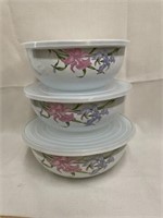 Set of three floral mixing bowls