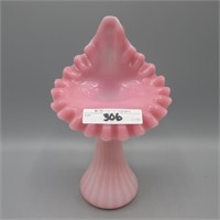 Fenton 7" Shiny Rosaline Rib Optic JIP Vase
