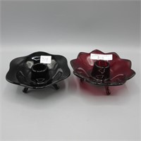 Fenton Red and Ebony 9 Petal Candle Holders