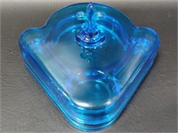 Fostoria Cobalt Blue Fan Shaped Vanity W/ Fleur
