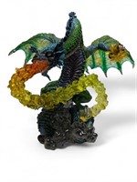 Large celestial fire dragon sculpture green blue