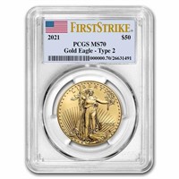 2021 1oz American Gold Eagle Type 2 Ms70 Pcgs Fs