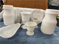 Large Lot Milk Glass