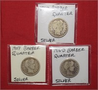 (3) Barber Quarters 1897, 1907 & 1916D