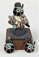 Esalio Sterling Owl Mosaic Ring & Earring Set
