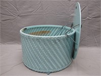 Vintage Blue Flower Basket W/Lid & Rope Handles