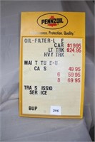 PENNZOIL PLASTIC GAS STATION SIGN 16.75" X 28"