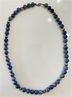 PRETTY STERLING SILVER BLUE LAPIS BEADED NECKLACE