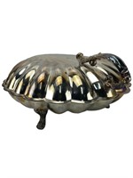 Silver Plate Hinged Clam Shell Footed Serving Dish