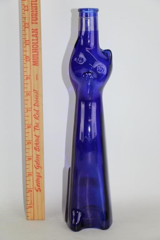 Cobalt Blue Kitty Cat Vase Wine Bottle