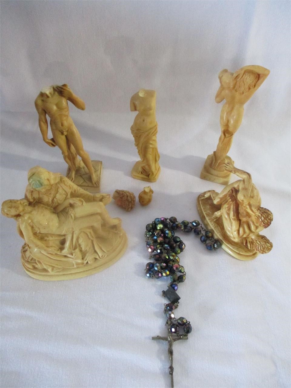 Roman Statues Lot with Rosary