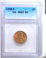 1958-D Cent ICG MS67 RD LISTS $325