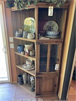 Corner style primitive pine display cabinet