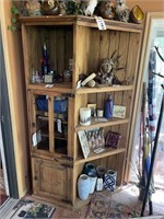 Corner style primitive pine display cabinet