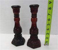 Cranberry Glass Avon Candle Holders