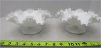 2 White Glass Ruffle Footed Bowls