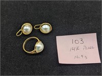 14K Gold and Pearl Ring & Earrings