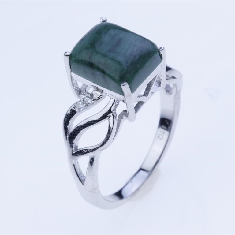 Maw Sit Sit & White Zircon Ring - Size 8.5